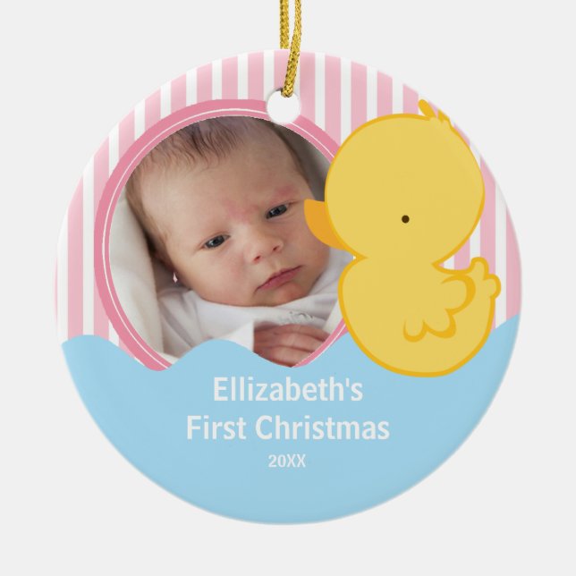 Babys First Christmas Photo Ornament Duck Boy (Front)