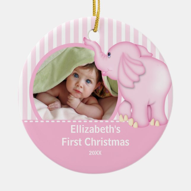 Babys First Christmas Photo Ornament Elephant (Front)