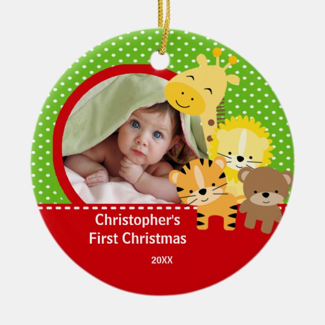 Babys First Christmas Photo Ornament Giraffe (Front)