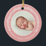 Baby's First Christmas Photo Ornament | Peach<br><div class="desc">Create a special keepsake for baby's very first Christmas with this stylish photo ornament in light peach and white!  Text templates on the back for name and year.</div>