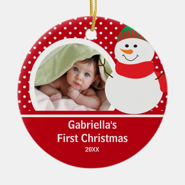 Babys First Christmas Photo Ornament Snowman (Front)