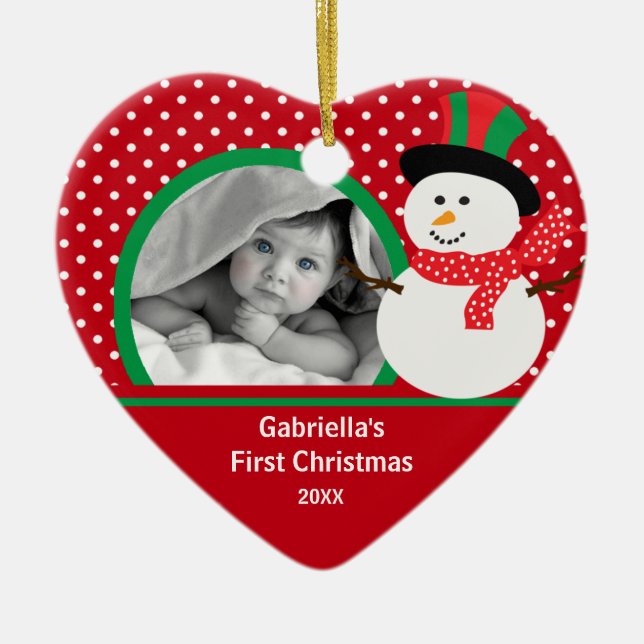 Babys First Christmas Photo Ornament Snowman (Front)