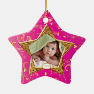 Baby's First Christmas Photo Ornament Star Pink