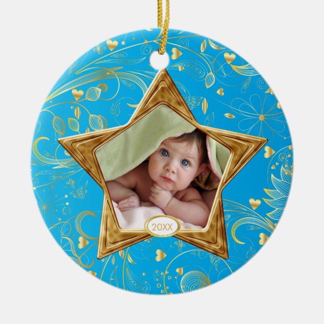 Baby's First Christmas Photo Ornament turquoise (Front)