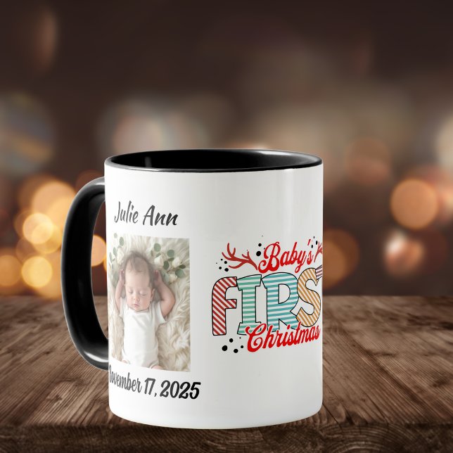 Baby's First Christmas Photo Personalise Mug (Baby's First Christmas, Elegant graphic and photo placement of your baby.)