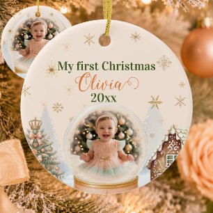 Baby's First Christmas Photo Personalised Ceramic Tree Decoration