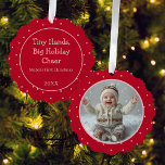 Baby's First Christmas Photo Polka Dot New Parent Tree Decoration Card<br><div class="desc">New parents can commemorate your miracle baby's first Christmas with this sweet photo ornament witha whimsical pink polka dot on red featuring a photo on one side and your text on the back.</div>