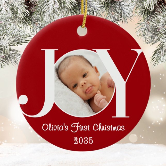 Baby's First Christmas Photo Red Ceramic Tree Decoration (Creator Uploaded)