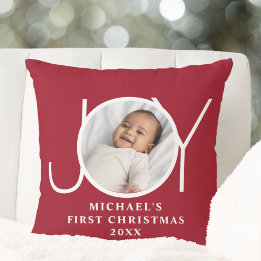 Baby's First Christmas Photo Red Cushion