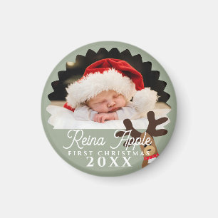 Baby's First Christmas Photo Reindeer Magnet