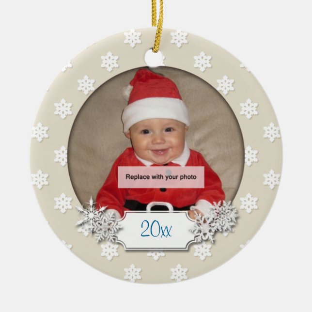 Baby's First Christmas Photo Snowflake Ornament (Front)