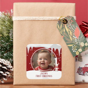 Baby's First Christmas Photo Square Sticker
