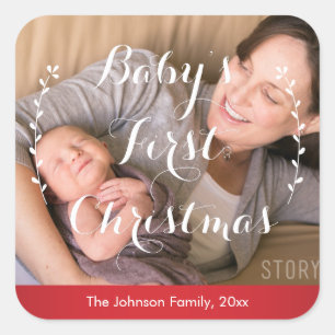Baby's First Christmas Photo Stickers Square