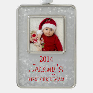 Baby's First Christmas Photo Template Silver Red Plated Framed Ornament