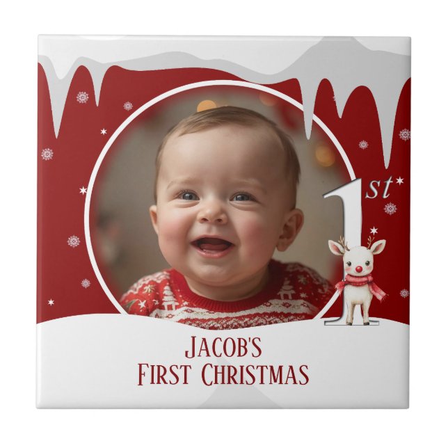 Baby's First Christmas Photo  Tile (Front)