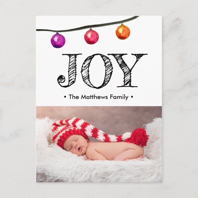 Baby's first Christmas Photo Watercolor Ornaments Holiday Postcard (Front)