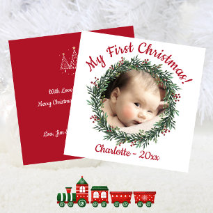 Baby's First Christmas Photo with Name and  Holiday Card