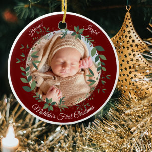 Babys First Christmas Photo Wreath Christmas Ceramic Tree Decoration
