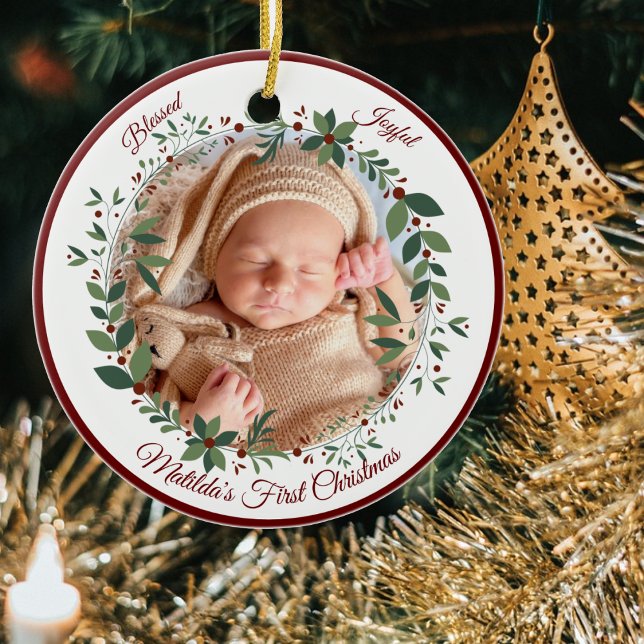 Babys First Christmas Photo Wreath Christmas Ceramic Tree Decoration (Creator Uploaded)