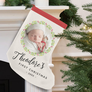 Baby's First Christmas Photo Wreath Name Keepsake Small Christmas Stocking