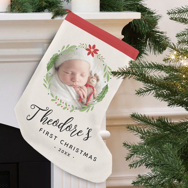 Baby's First Christmas Photo Wreath Name Small Christmas Stocking (Baby's First Christmas Photo Wreath Name Small Christmas Stocking)
