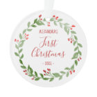 Baby's First Christmas Photo Wreath Red Text