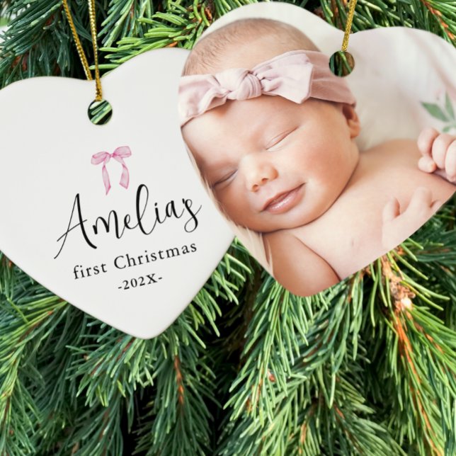 Baby's First Christmas Photo Year Bow Keepsake  Ceramic Tree Decoration (Creator Uploaded)
