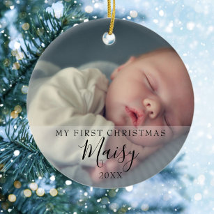 Baby's First Christmas Photos Script Ceramic Tree Decoration