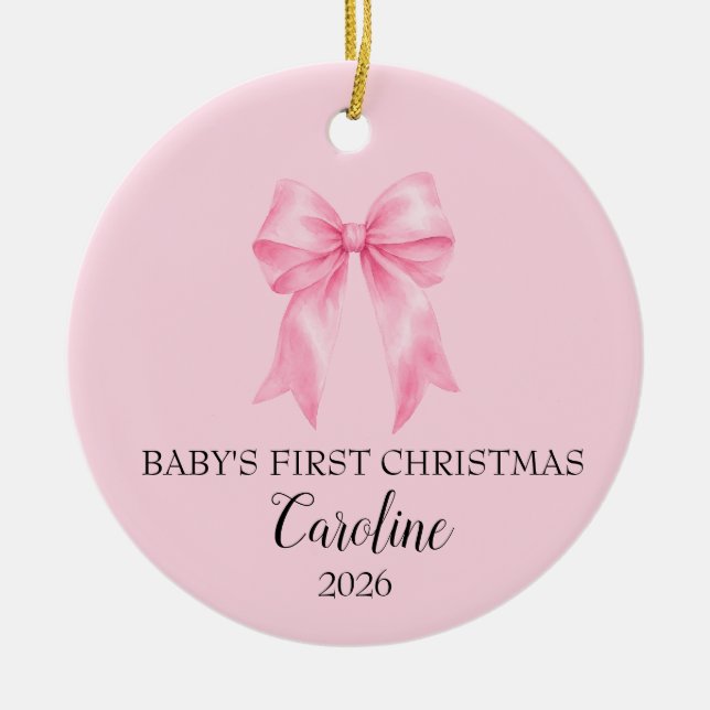 Baby's First Christmas Pink Bow Ornament  (Front)