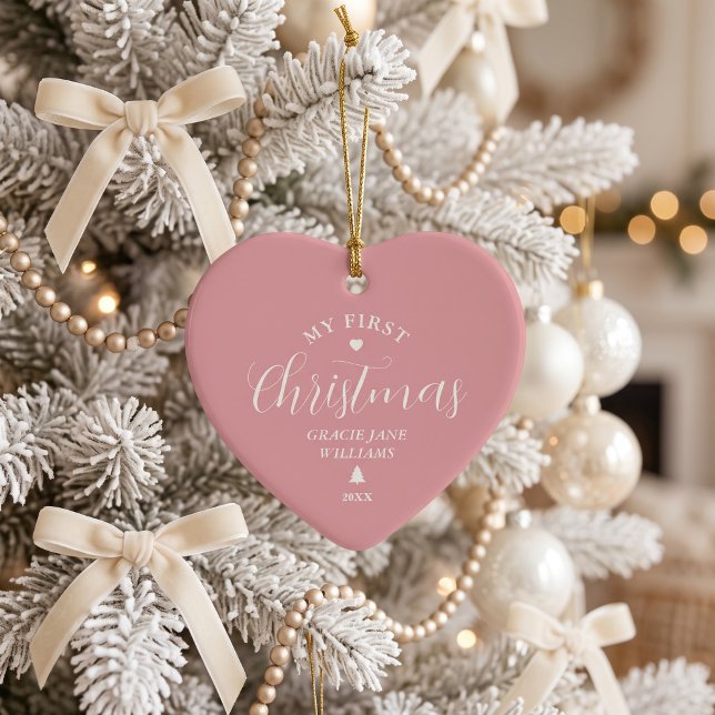 Baby's First Christmas Pink Custom Name Keepsake  Ceramic Tree Decoration (Creator Uploaded)
