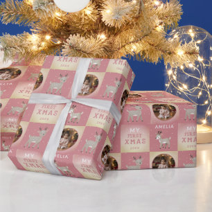 Baby's First Christmas Pink Deer Photo Wrapping Paper