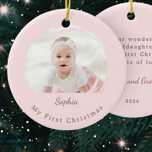 Baby's First Christmas Pink Elegant Photo Keepsake Ceramic Tree Decoration