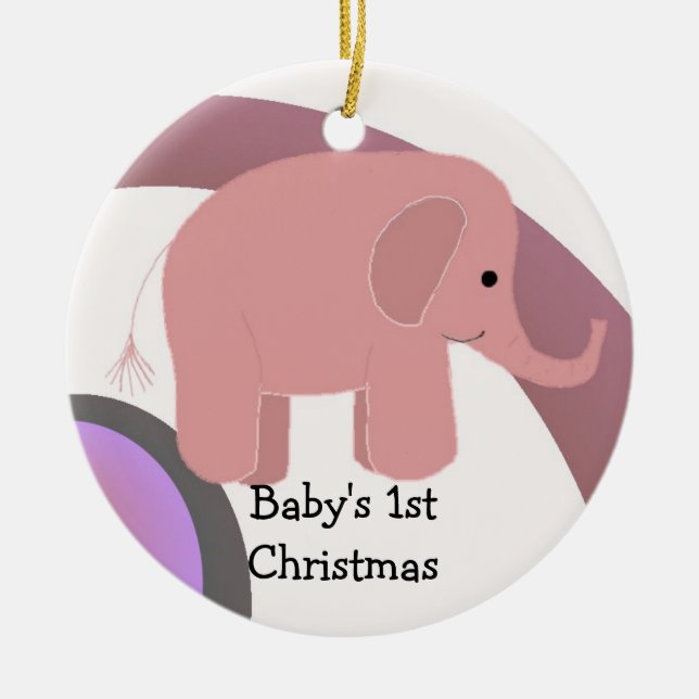 Baby's First Christmas Pink Elephant Ceramic Tree Decoration (Front)