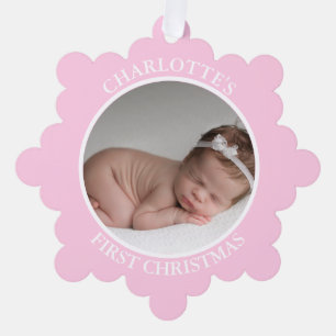 Baby's First Christmas Pink Girl   Message & PHOTO Tree Decoration Card