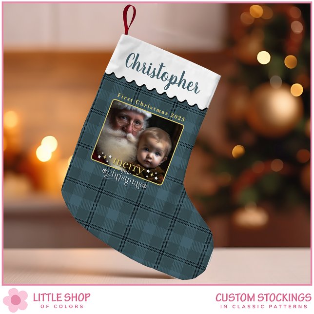 Baby's First Christmas Plaid Photo Small Christmas Stocking (Creator Uploaded)