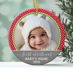 Babys First Christmas - polka dots Ceramic Tree Decoration