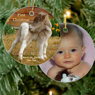Baby's First Christmas Pony in Poppies Ornament