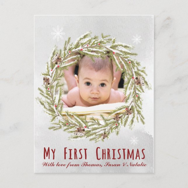Baby's first Christmas postcard with photo (Front)