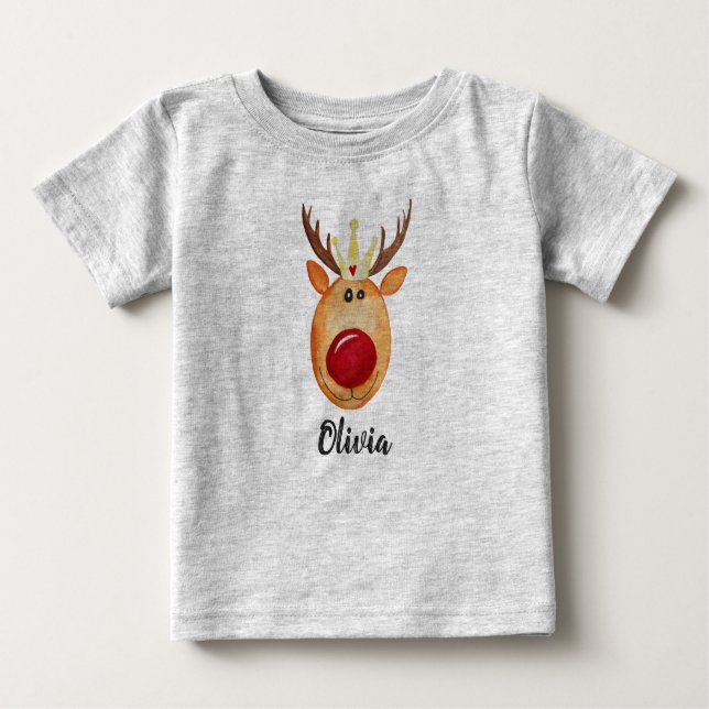 Baby's First Christmas Princess Rudolph with Name Baby T-Shirt (Front)