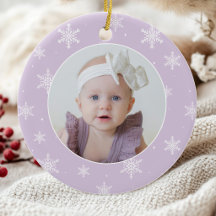 Baby's First Christmas Purple Photo Snowflake