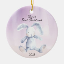 Baby's First Christmas Rabbit LavenderPersonalized