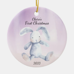Baby's First Christmas Rabbit LavenderPersonalized Ceramic Tree Decoration