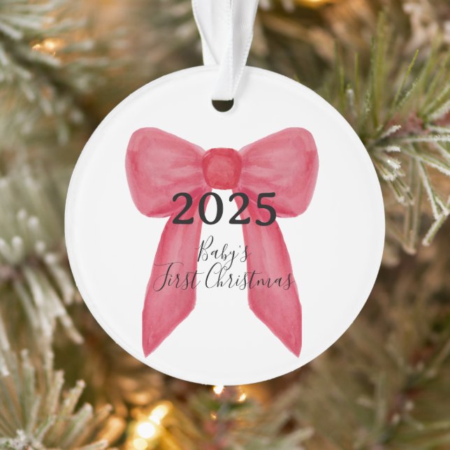 Baby's First Christmas Red Bow Photo Ornament (Tree)