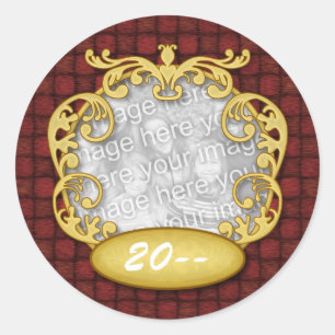 Baby's First Christmas Red Custom Photo Classic Round Sticker