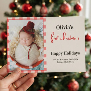 Baby's First Christmas Red Plaid Photo Invitation