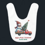Baby's First Christmas Red Truck Snowman Bib<br><div class="desc">Baby's First Christmas bib with design on both sides.  Get dirty on one side,  turn it over for a clean side. Personalised with baby's first and second name</div>