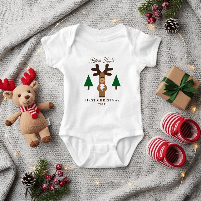 Baby's First Christmas Reindeer Name Bodysuit (A cute First Christmas Reindeer Baby Bodysuit with space for a name and year)