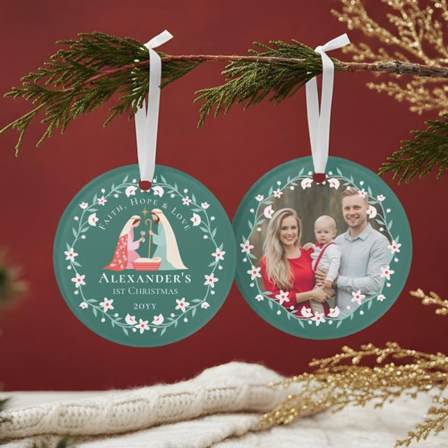 Baby's First Christmas Religious Nativity Photo Ornament (Baby's First Christmas Religious Nativity Photo Ornament)