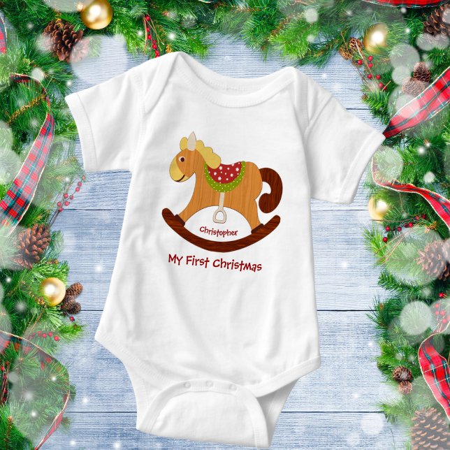 Baby's First Christmas Rocking Horse Baby Bodysuit (Creator Uploaded)