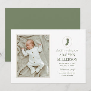 Baby's First Christmas Sage Green Photo Holiday Card